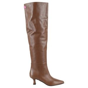 3Juin Knee-Length Brown Leather Boots With Pointed Toe - NWT